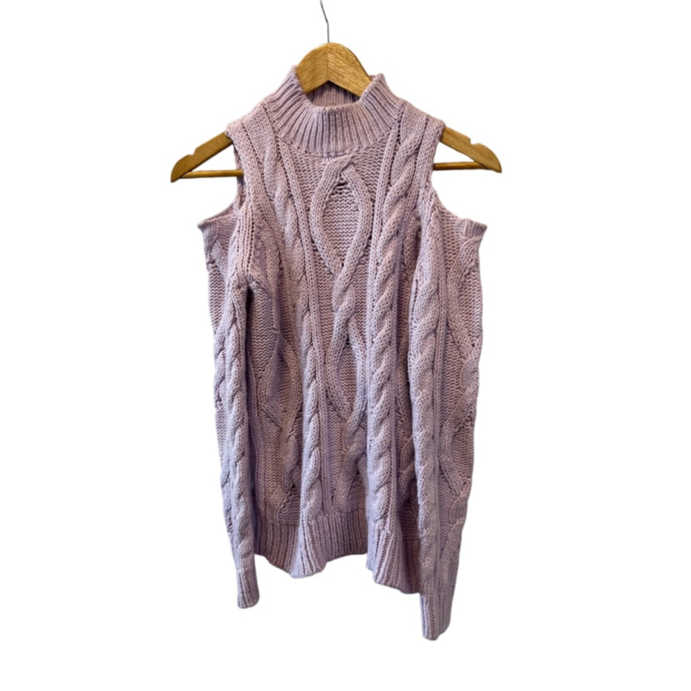 ANOTHER STORY Lilac Purple Cable Neck Cold Shoulder High Neck Sweater S